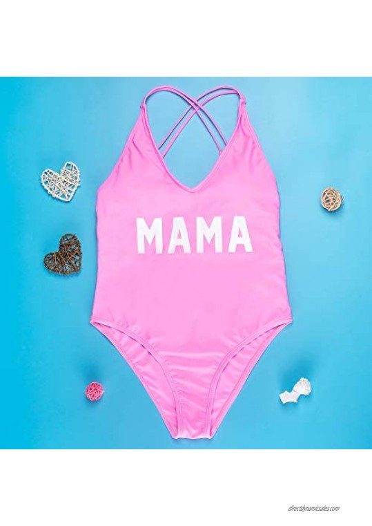 Mommy and Me Swimsuits One Piece Letter Print Matching Bathing Suit