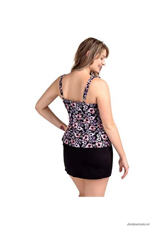 PERONA Plus Size Swimsuits Tummy Control Swimdress Two Piece Tankini Bathing Suit Floral Printed Swimwear for Women