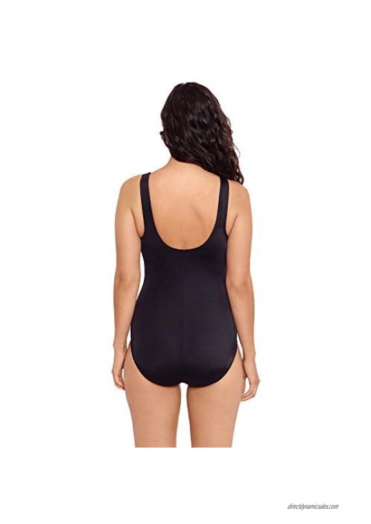 Reebok Women's Swimwear Glowing Strong High Neck Tummy Control Soft Cup One Piece Swimsuit