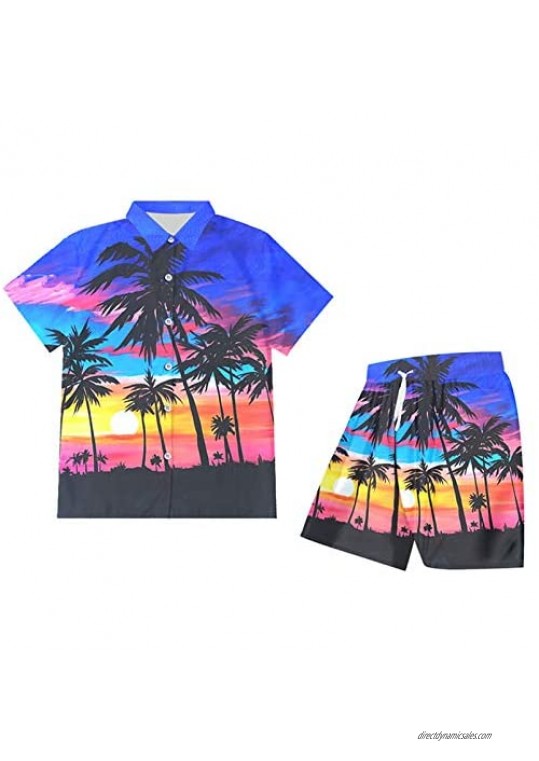2-Pic Sets Man Shirt and Shorts Casual 3D Hawaii Print Beach Top Hawaiian Summer Tracksuit Men Suit