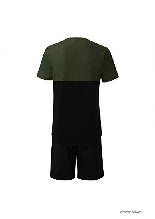 2 Piece Striped Stitching Tracksuit Comfy Short Sleeve & Shorts Sets for Sport