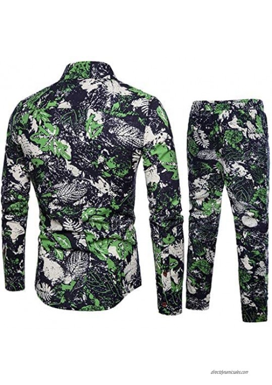 2019 Newest Leisure Suit Men's Premium Suit Spring Casual Tracksuits Slim Fit Long Sleeve Print Blouse+Joggers by-Leegor