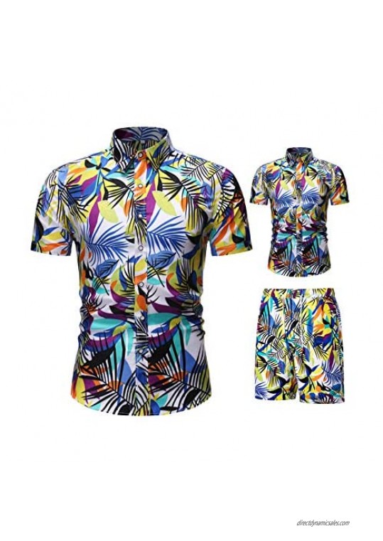 AXYRXWR Men's 2PCS Summer Shirt Set Short Sleeves Funny Printed Hawaiian Shirts and Shorts