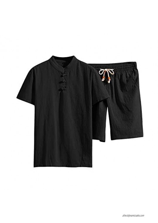 Balakie Men's Fashion Short Sleeve T Shirt Shorts Set Cotton Linen Casual Button Down Beach Shirts Two-Piece Suits …
