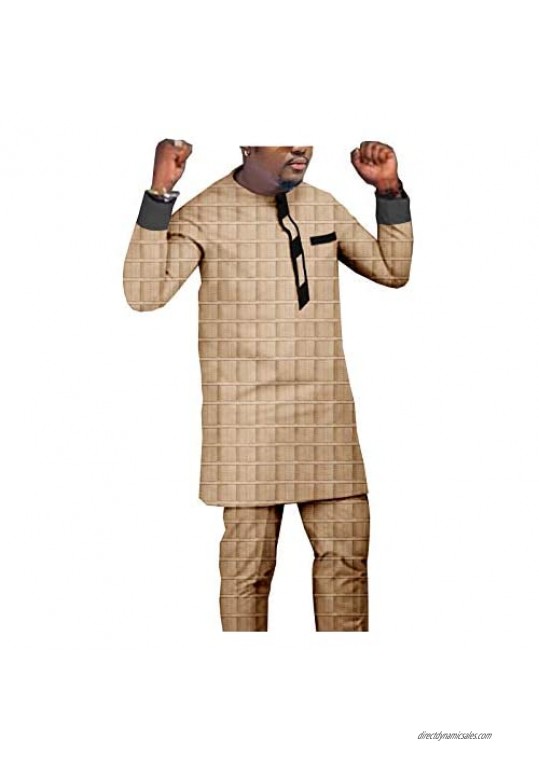 Bazin Riche African Clothes for Men Tribal Coats and Pants 2 Piece Set Tracksuit Outfits Print Attire