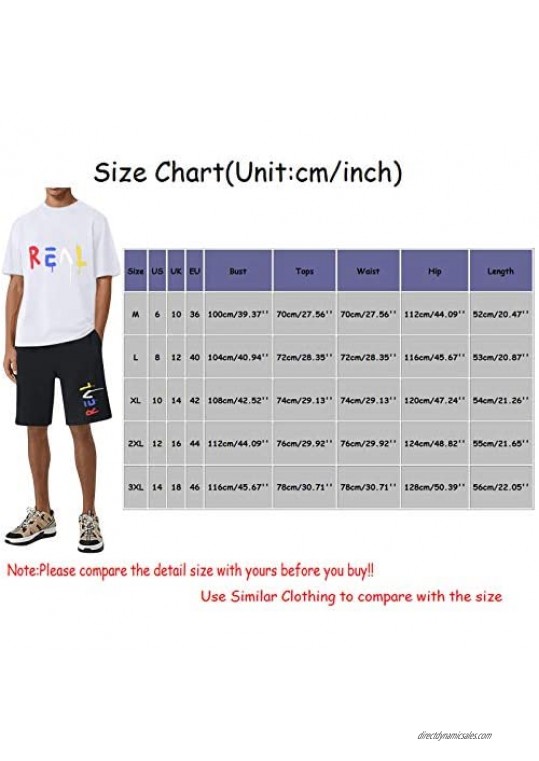 BHUI Letter Shirt Suits for Men Soild Color Round Neck Loose Pattern Casual t-Shirt Shorts Suit Two-Piece Top & Pants