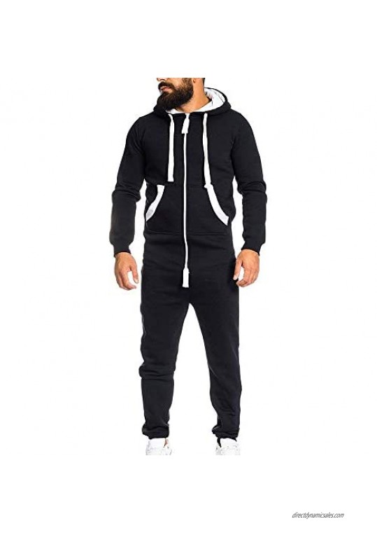 Clearance Leegor Lovers One-Piece Jumpsuit Men's Unisex Garment Non Footed Pajama Casual Hoodie with Pocket Playsuit