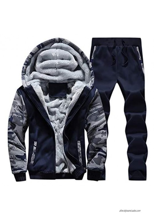 DEATU Men's Fleece Lined Hoodies Jackets 2 Piece Tracksuit Set Warm Sweatsuits Casual Comfy Sweatshirt Jogger Sweatpants