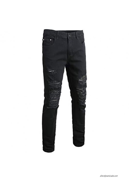 Fashion Biker Jeans for Men Forthery Ripped Distressed Destroyed Jogger Jeans Teen Boys Washed Slim Fit Leg Denim Pants