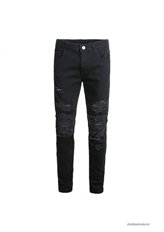 Fashion Biker Jeans for Men Forthery Ripped Distressed Destroyed Jogger Jeans Teen Boys Washed Slim Fit Leg Denim Pants