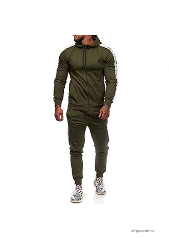 Gloomia Men's Sports Suit Color Matching Hooded Long-Sleeved Zipper Sweater + Elastic Waist Slim Jogging Pants