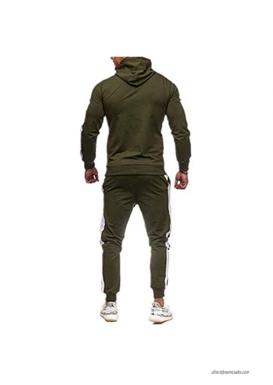 Gloomia Men's Sports Suit Color Matching Hooded Long-Sleeved Zipper Sweater + Elastic Waist Slim Jogging Pants