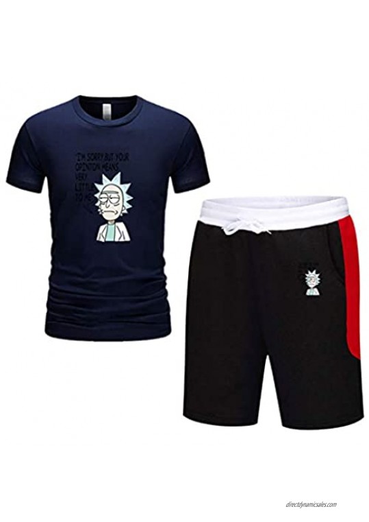 GQFGYYL Rick and Morty Printing Short Sleeve and Shorts Set Men's Leisure Tracksuit Athletic Sports T-Shirt Suits Navy Blue XL