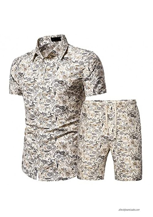 Hularka Men's 2 Piece Tracksuit Floral Short Sleeve T-Shirt and Shorts Set Sportswear Sweat Suits