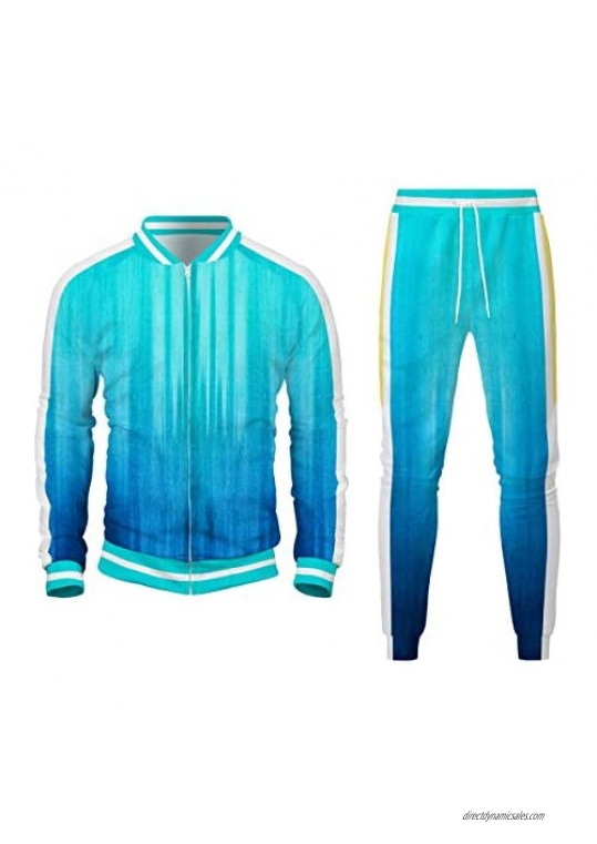 Iynnijoy Mens 3D Printed Activewear Full Zip Up Stand Collar Sweatshirt And Jogger Pants Sportwear Tracksuit Set
