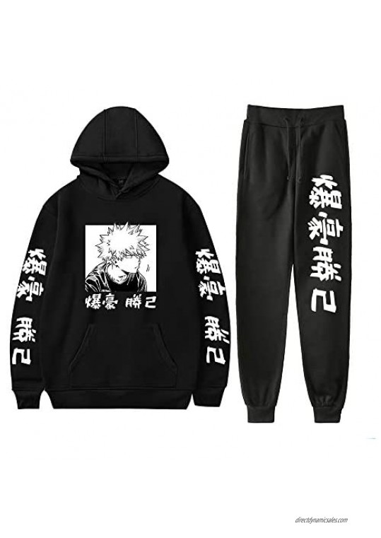 JHDESSLY Anime Bakugou Women Men My Two-Piece Sweatsuit Hero Academia Unisex Hoodies Pants Sweatshirt Tracksuit Set