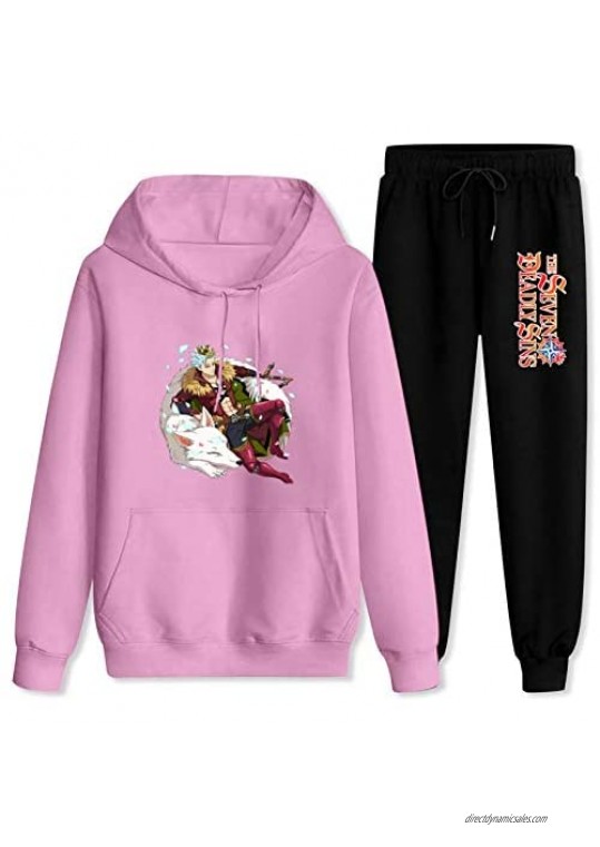 Jsmllia Adult The S-e-v-en De-a-dly Si-ns Ban Tracksuit Sets Hoodies Sweatsuit Sweatpants Outfit Sweater Set for Women Men Women-3XL/Men-2XL Pink and Black