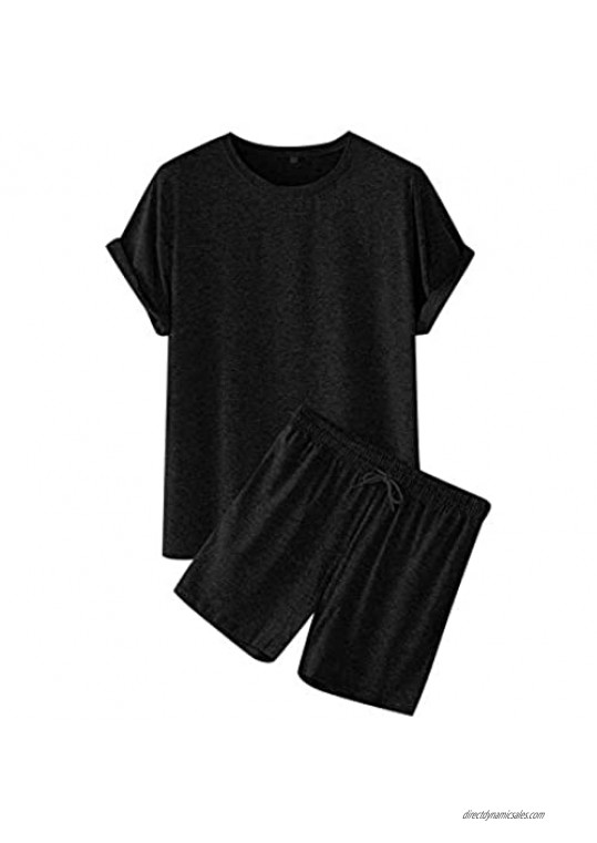 KAIXLIONLY Men 2 Piece Tracksuits Outfit Casual Short Sleeve T-Shirts + Shorts Tracksuit