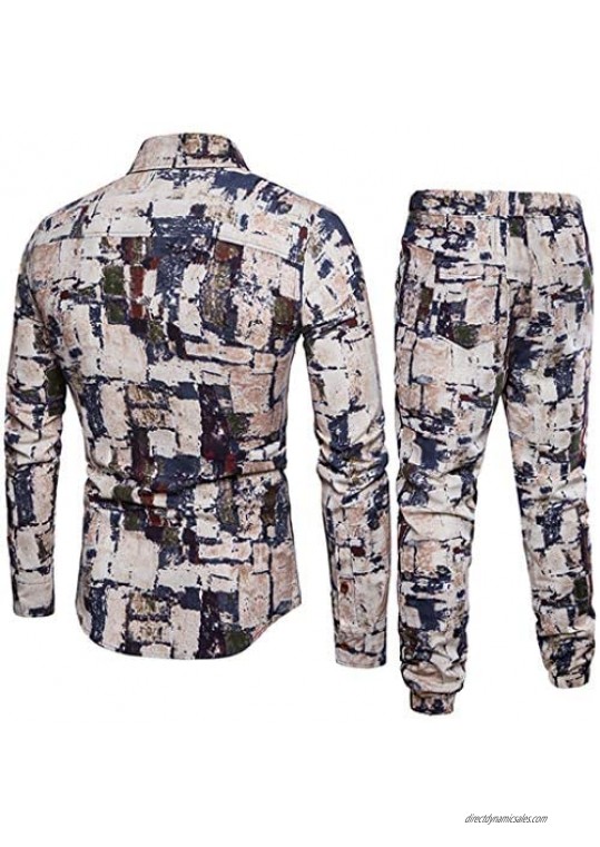 Leegor Leisure Suit Men's Premium Suit Spring Casual Tracksuits Slim Fit Long Sleeve Print Blouse+Joggers