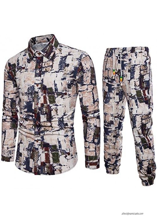 Leegor Leisure Suit Men's Premium Suit Spring Casual Tracksuits Slim Fit Long Sleeve Print Blouse+Joggers
