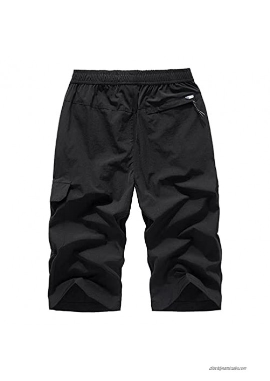 Men Casual Shorts Workout Drawstring Pants Jogger Quick Dry Bodybuilding Cargo Pants with Elastic Waist and Pockets