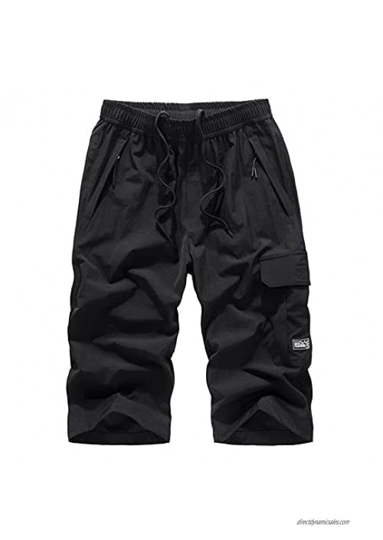 Men Casual Shorts Workout Drawstring Pants Jogger Quick Dry Bodybuilding Cargo Pants with Elastic Waist and Pockets