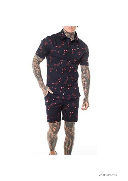 Men Hawaiian Shirt Pants Sets - Floral Button Down Tops Summer Shorts Outfit M-XXXL