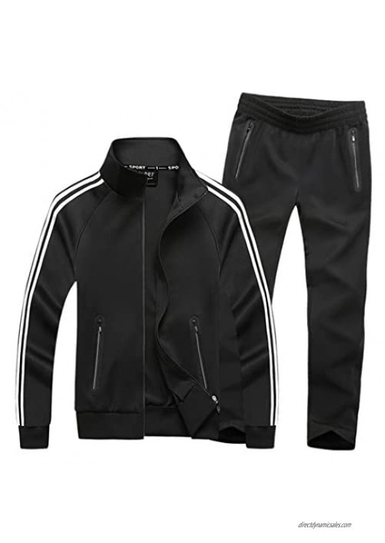 Men Tracksuit 2 Pieces Set Stand Collar Zipper Sweat Suits Jogging Running Outfits