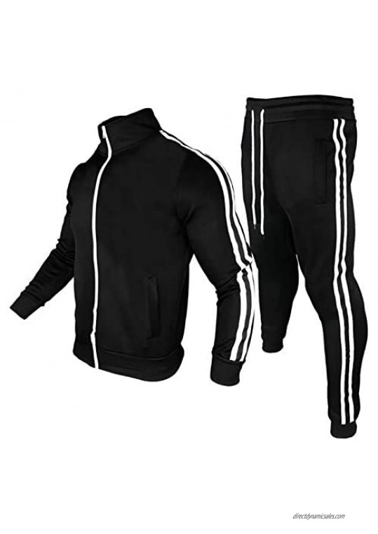 Men's 2 Piece Tracksuit Set Long Sleeve Zip Up Sweatshirt+Jogger Sweatpants Winter Warm Up Solid Patchwork Casual Suit
