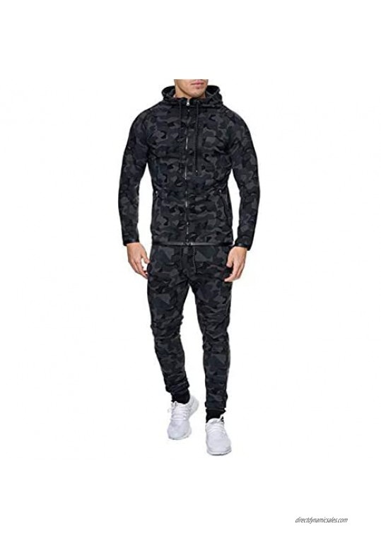 Men's Activewear Camouflage Tracksuits for Men 2 Pieces Jacket & Pants Full Zip Jogging Sweatsuit Sportswear