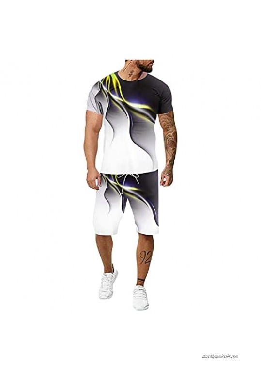Mens' Activewear Sets Summer 2 Piece Set Plus Size Jogging Suits Fashion 3D Short Sleeve top and Shorts Sweatsuit Set