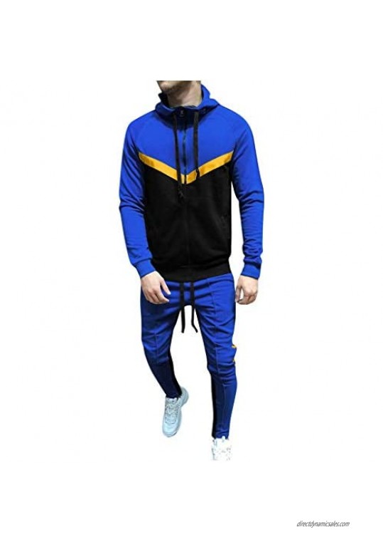Mens Autumn Splicing Zipper Print Sweatshirt Top Pants Sets Sport Suit Tracksuit