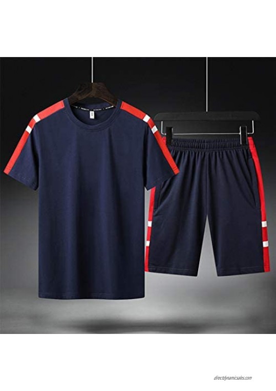 Men's Casual 2 Piece Outfits Camouflage Short Sleeve Crewneck Shirt& Shorts Jumpsuit Set