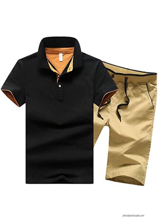 Men's Loose V-Neck T-Shirts & Shorts 2 Piece Outfits Solid Color Short Sleeve Tracksuit…