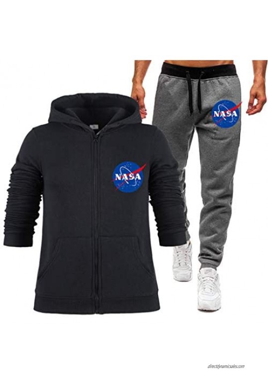 Mens NASA Tracksuit Joggers Zip Up Hoodie Sweatshirt Pants Jog Pants Cuffed Trousers Set