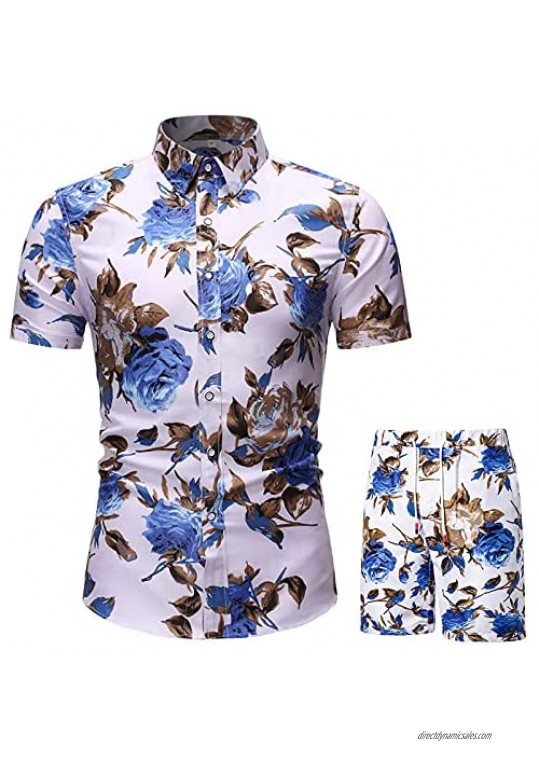 Mens Outfits Tracksuit 2PCS Set Sweatshirt Jogger Sweatpants Summer T-Shirts Shorts Sports Suits Hawaiian Set