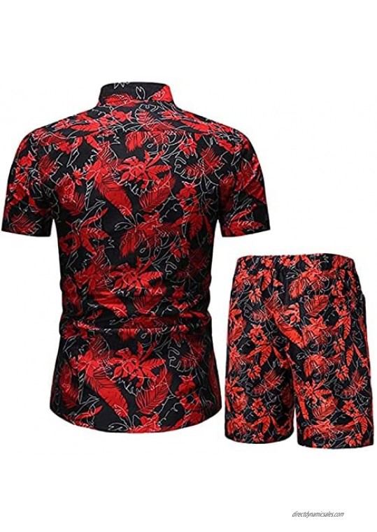 Men's Short Sleeve Shirt and Short Suit Floral Sweatsuit Hawaii Summer Beach 2 Piece Outfits Sets