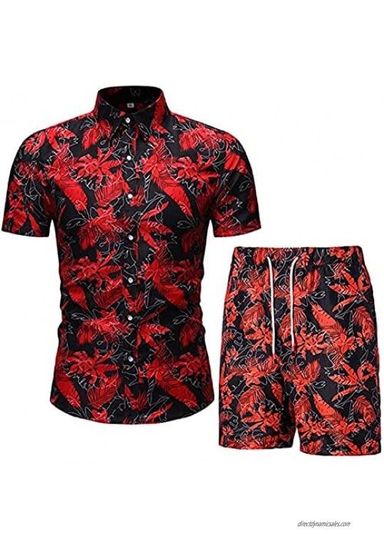 Men's Short Sleeve Shirt and Short Suit Floral Sweatsuit Hawaii Summer Beach 2 Piece Outfits Sets