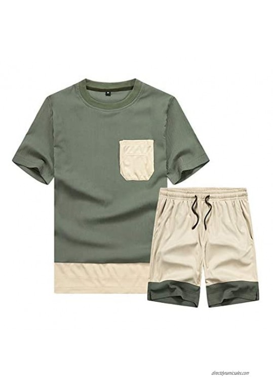 Mens Sport Set Summer Outfit 2-Piece Set Short Sleeve T Shirts and Shorts Stylish Casual Sweatsuit Set