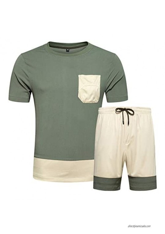 Mens Sport Set Summer Outfit 2-Piece Set Short Sleeve T Shirts and Shorts Stylish Casual Sweatsuit Set