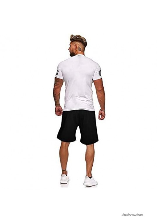 Men’s Summer Casual Tracksuit 2 Piece Short Sleeve Outfit Slim Fit Stylish Shirt Suits Gym Sports Workout Sweatsuit