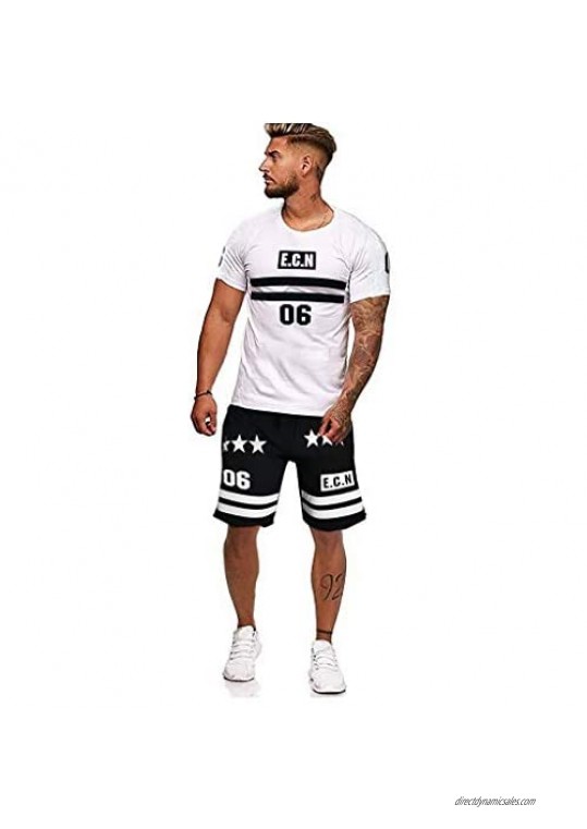 Men’s Summer Casual Tracksuit 2 Piece Short Sleeve Outfit Slim Fit Stylish Shirt Suits Gym Sports Workout Sweatsuit