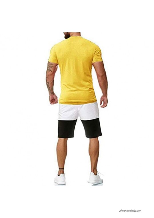 Men's Summer Sports Suit Casual Shorts Outfit Track Suits for Men Set 2 Piece Patchwork Sweatsuits Workout Tracksuit