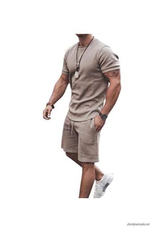 Men's Tracksuit 2 Piece Outfit Summer Short Sleeve T-Shirt and Shorts Set Casual Sports Jogging Suit