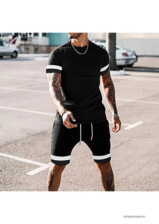 Men's Tracksuit Outfits 2021 Summer 2 Pieces Casual Activewear Short Sleeve Shirt and Shorts Men's Sports Set