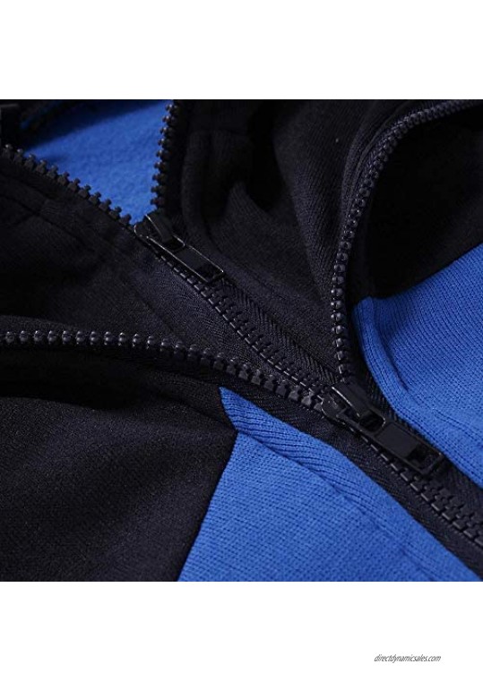 Men's Winter Casual Tracksuit Two Piece Outfits Long Sleeve Zipper Hooded Coat+Sweatpants Set