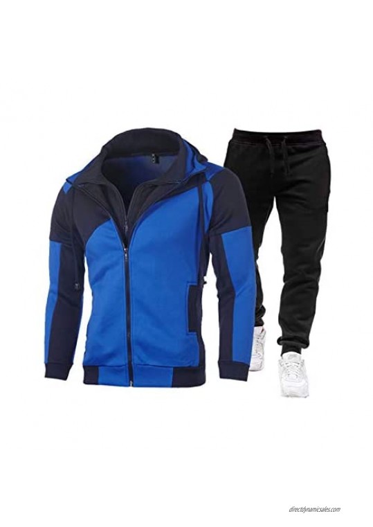 Men's Winter Casual Tracksuit Two Piece Outfits Long Sleeve Zipper Hooded Coat+Sweatpants Set
