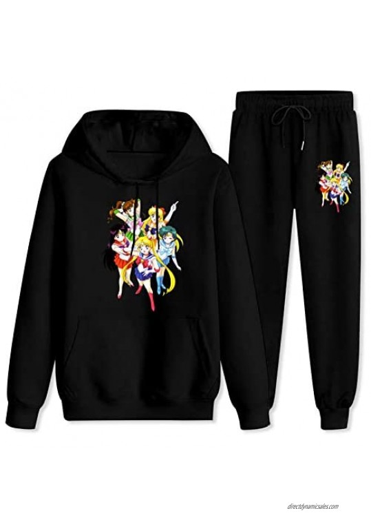 Mens Womens Sailor Moon Hoodie Sets Sweatshirt Sweatpants Two Piece Sweatsuits Outfits for Men Women