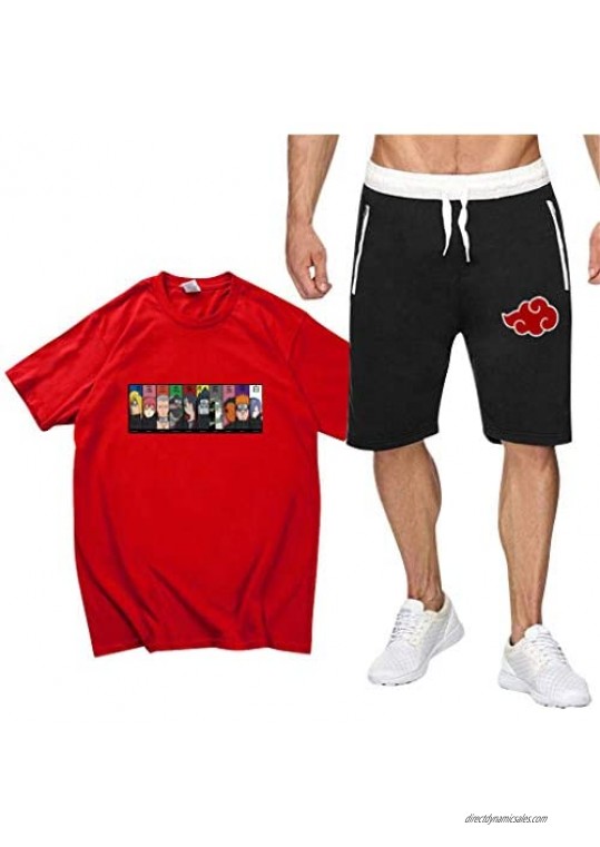 Naruto Akatsuki Shirts & Shorts Outfit Set for Mens Boys Naruto Japanese Anime Kids Summer T Shirt Tracksuits