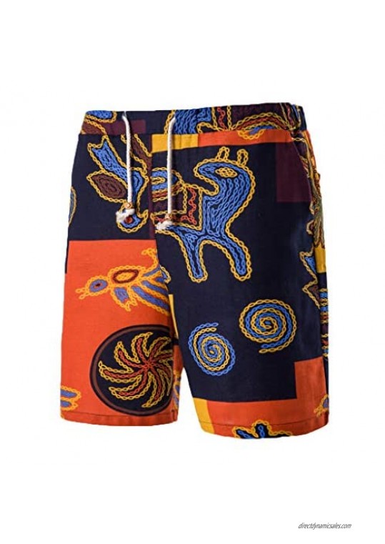 Outfits Set for Men F Gotal Men's Outfits Beach Shorts African Floral Print Two Piece Cotton Linen Outfits Sets